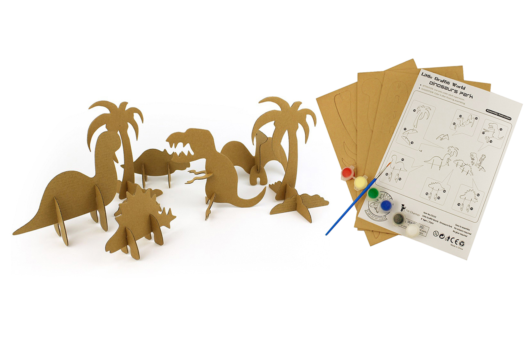 Dinosaur сериясы 3D баш катырма кагаз модели Балдар үчүн чогултуу жана сызмалоо CG131 (2)